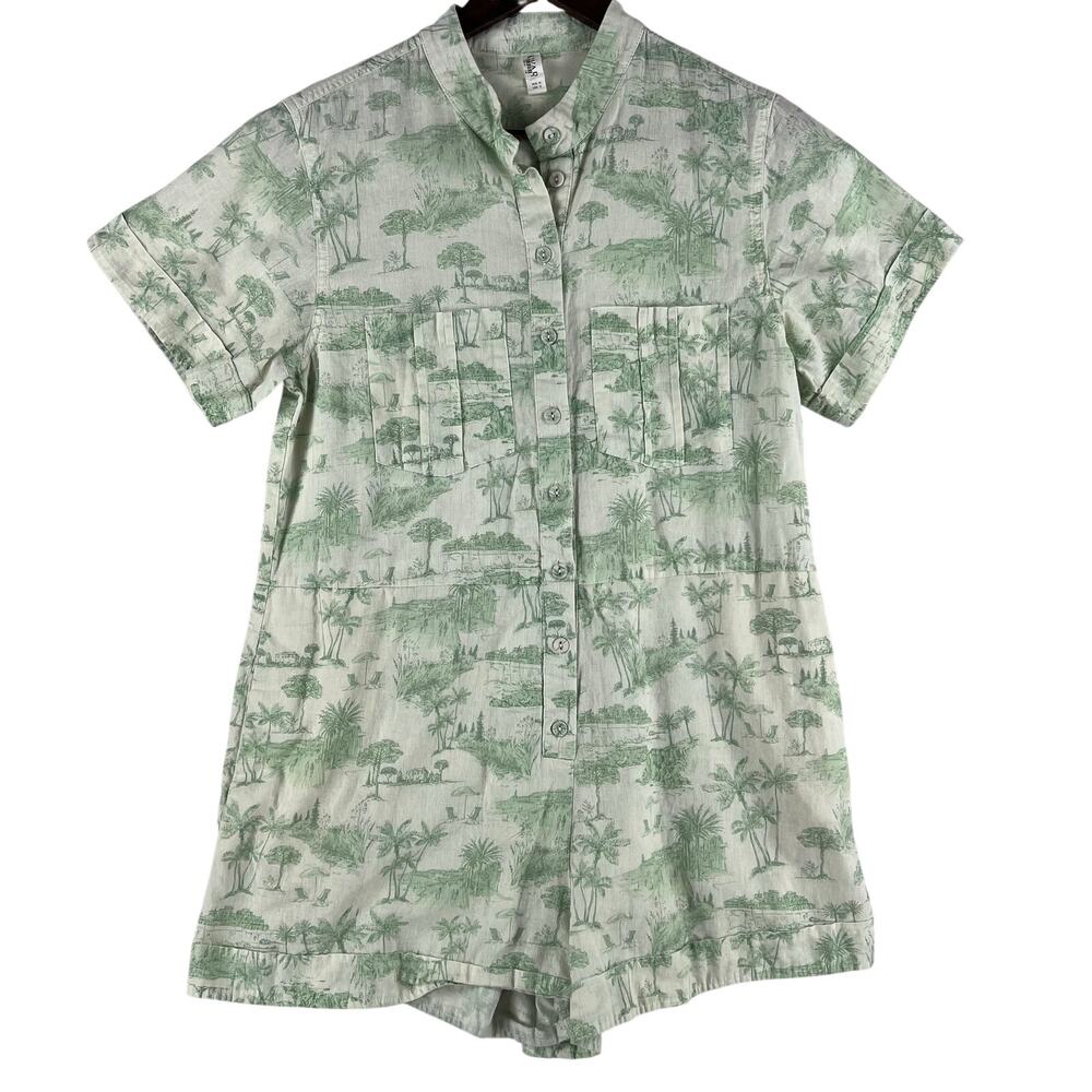 KIVARI Chloe Playsuit Romper Womens US 6 Green Toile Tropical Linen